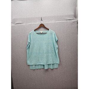 Eileen Fisher Womens Aqua Blue Organic Linen Loose Fit Top PM